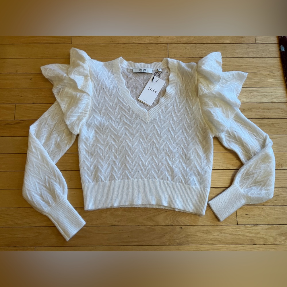 Joie Alpaca White Chevron V-Neck Sweater New with Tags - Picture 2 of 6